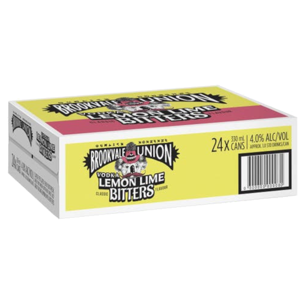 BROOKVALE UNION VODKA LEMON LIME & BITTERS Can 330ml - 4 x 6 Pack Carton