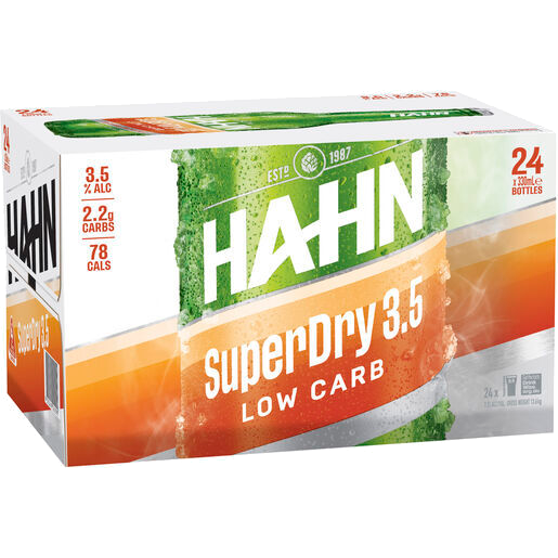 HAHN SUPER DRY 3.5% Bottles - 4 x 6 Pack Carton