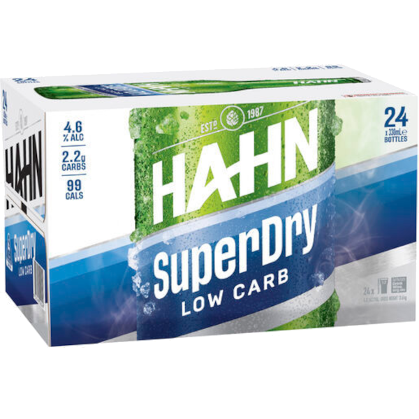 HAHN SUPER DRY 4.6% Bottle 330ml - 4 x 6 Pack Carton
