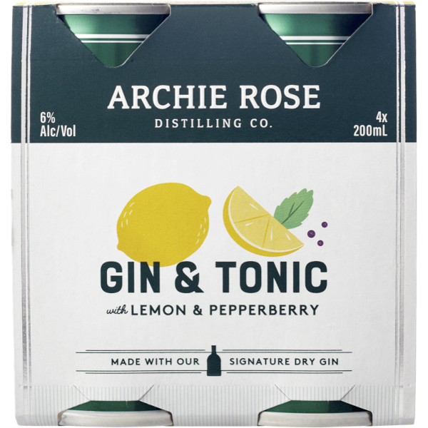ARCHIE ROSE GIN & TONIC Can 200ml - 4 Pack