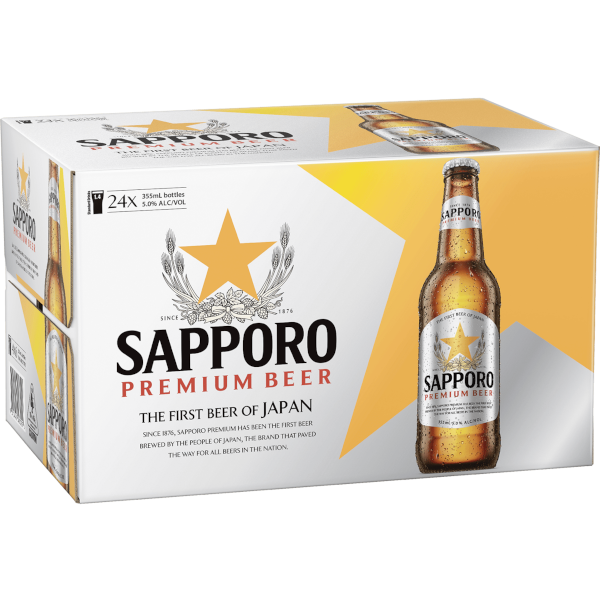 SAPPORO PREMIUM LAGER Bottle 355ml - 4 x 6 Pack Carton
