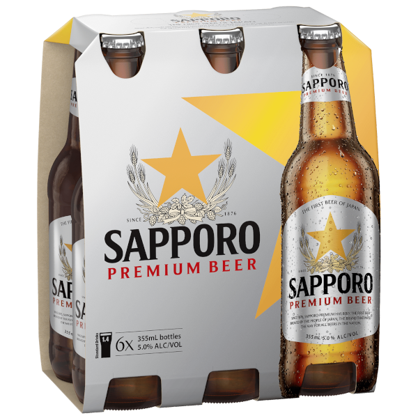 SAPPORO PREMIUM LAGER Bottle 355ml - 6 Pack