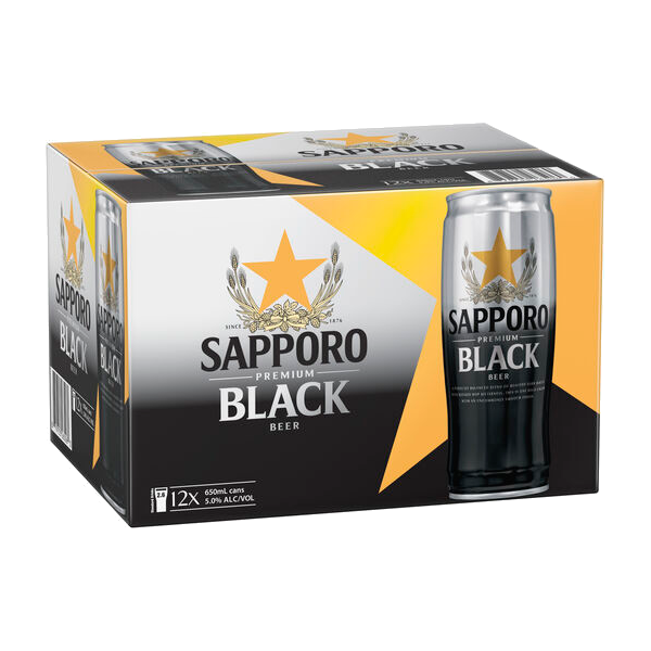 SAPPORO BLACK LAGER Can 650ml x 12 - Case
