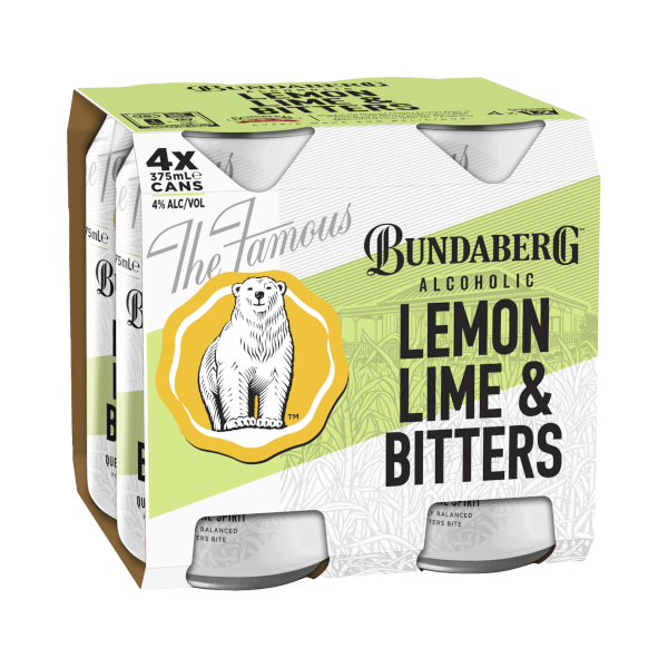 BUNDABERG ALCOHOLIC LEMON LIME BITTERS Can 375ml - 4 Pack