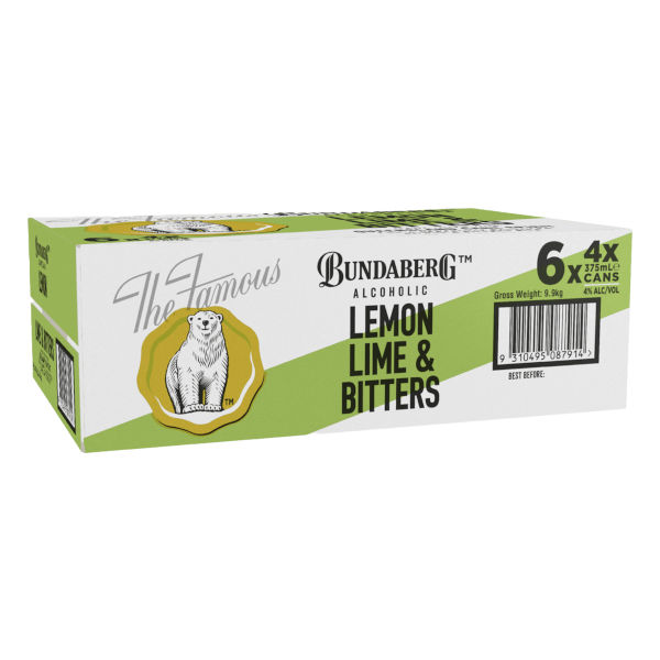 BUNDABERG ALCOHOLIC LEMON LIME BITTERS Can 375ml - 6 x 4 Pack Case