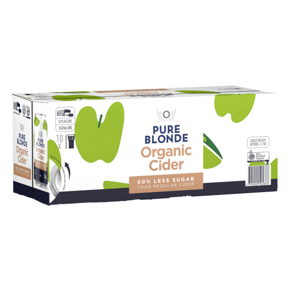 PURE BLONDE ORGANIC CIDER Can 375ml - 10 Pack