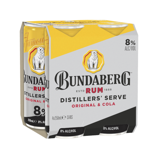 BUNDY & COLA 8% Can 250ml - 4 Pack