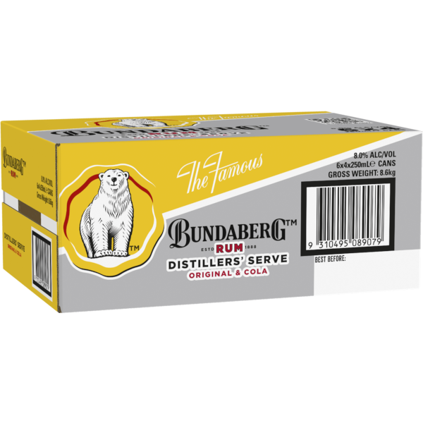 BUNDY & COLA 8% Can 250ml - 6 x 4 Pack Carton