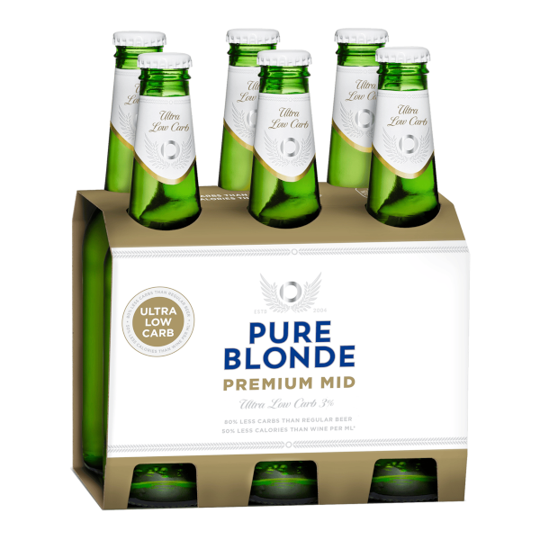 PURE BLONDE MID STRENGTH LAGER Bottle 330ml - 6 Pack