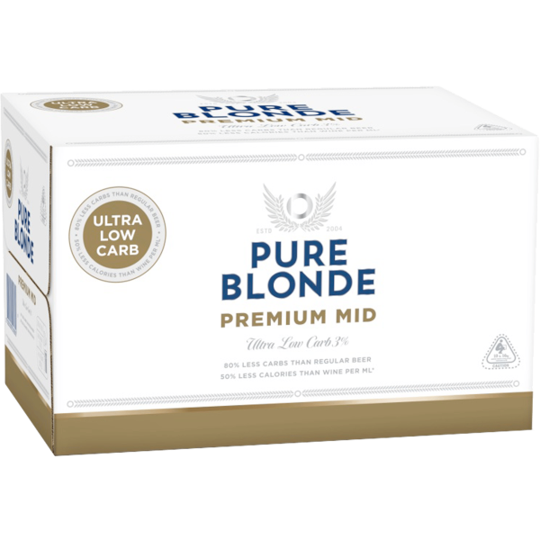 PURE BLONDE MID-STRENGTH LAGER Bottle 330ml - 4 x 6 Pack Carton