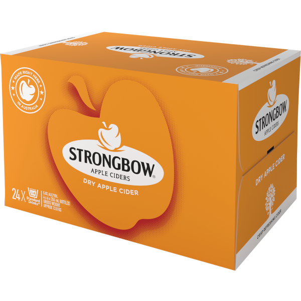 STRONGBOW DRY APPLE CIDER Bottle 355ml - 4 x 6 Pack Carton