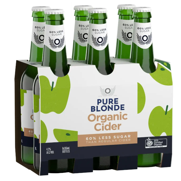 PURE BLONDE ORGANIC CIDER Bottle 355ml - 6pack
