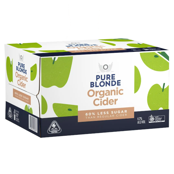 PURE BLONDE ORGANIC CIDER Bottle 355ml - 4x6pack Case